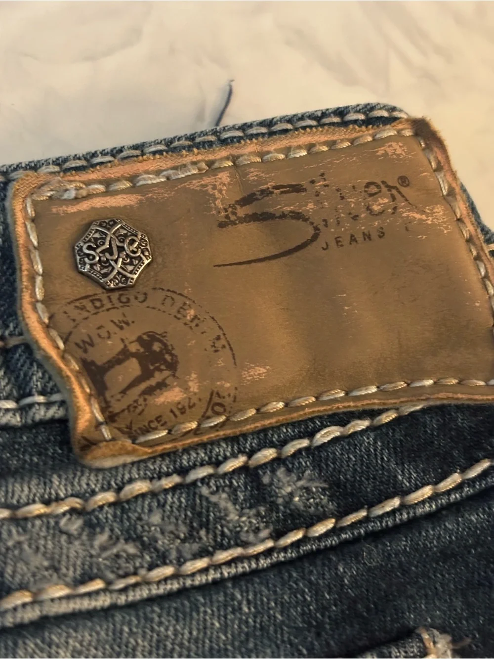 Silver Jeans Co Pioneer Men 34x31 Distressed Bootcut Thick Stitch Blue Denim Y2K